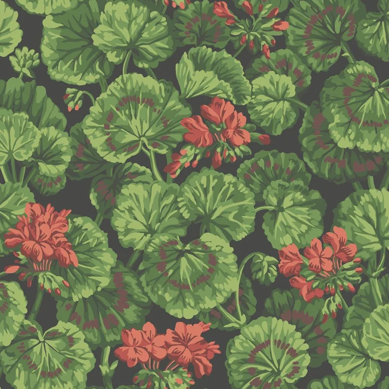 Geranium Rouge & Leaf Greens op Zwart