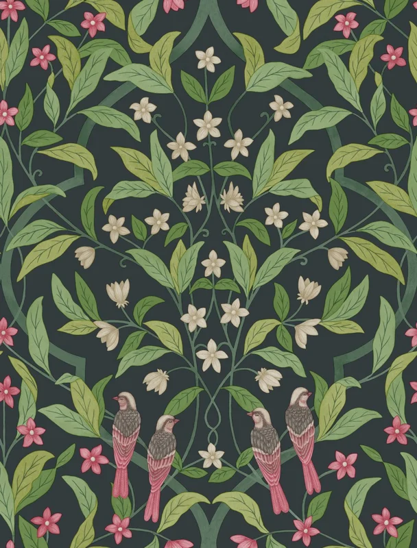 Jasmine & Serin Symphony Rose & Racing Car Green op Dark Viridian