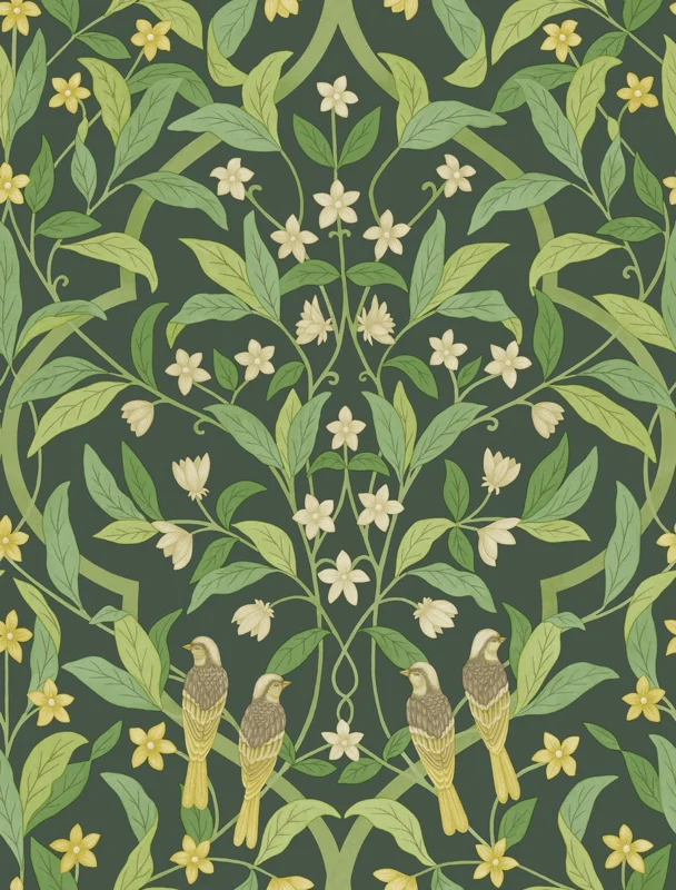 Jasmine & Serin Symphony Geel & Leaf Green op Dark Forest Green
