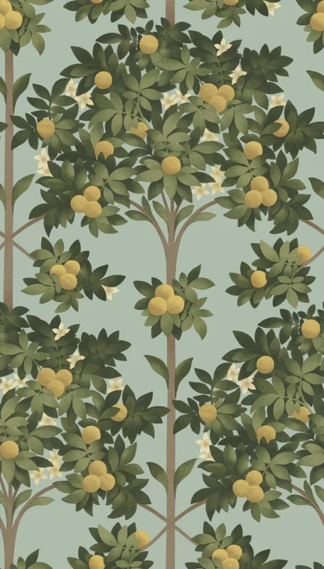 Orange Blossom Citroen & Dark Olive Green op Duck Egg