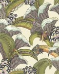 Hoopoe Leaves Olijf, Chartreuse & fuchsia op Cr&egrave;me