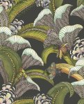 Hoopoe Leaves Olijfgroen, Chartreuse & Fuchsia op Zwart