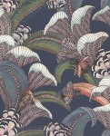 Hoopoe Leaves Denim, Forest Green & Magenta op middernacht